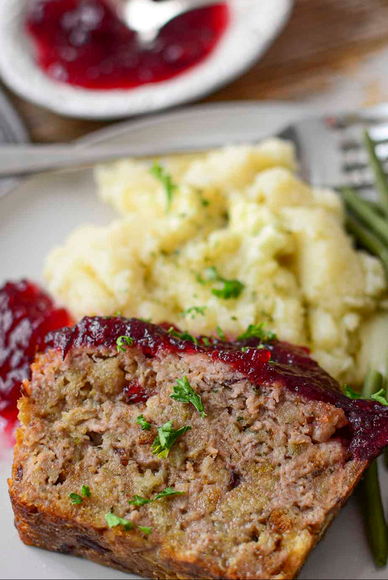 Turkey Meatloaf with Cranberry Glaze (with all the fixins!)