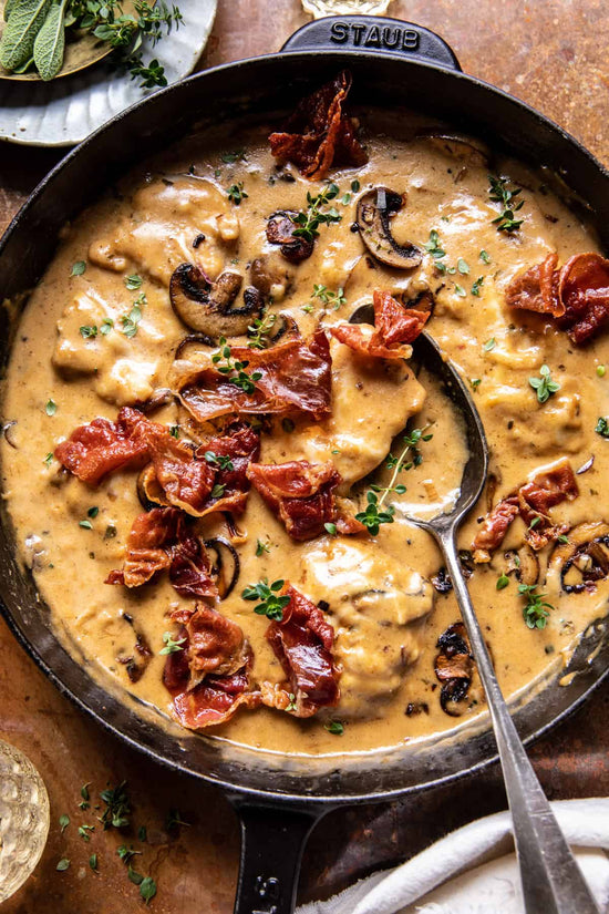 Creamy Mushroom and Prosciutto Chicken with Mashed Potatoes