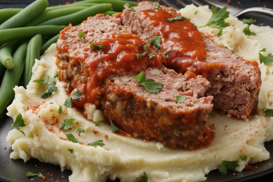 Meatloaf with Cheddar Mashed Potatoes and Veggies